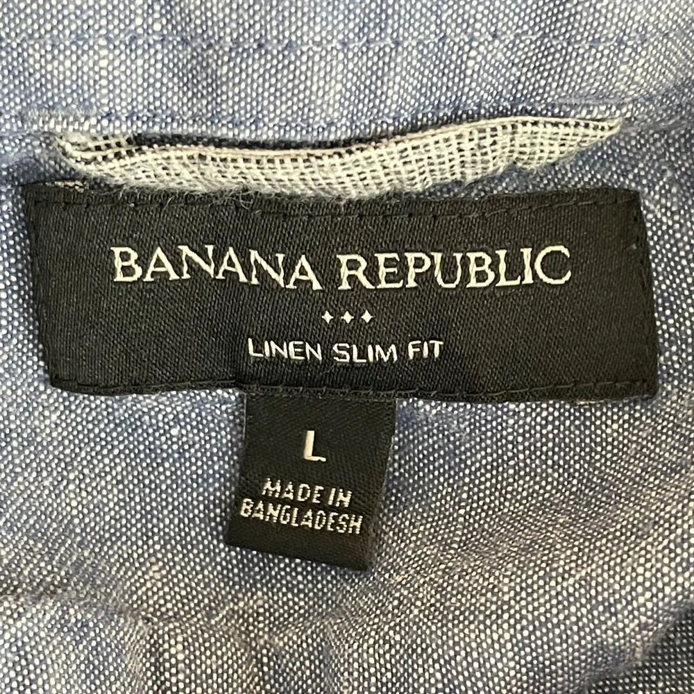 Banana Republic Men's Blue Linen Cotton Slim Fit Button-Down Shirt Size‎ Large